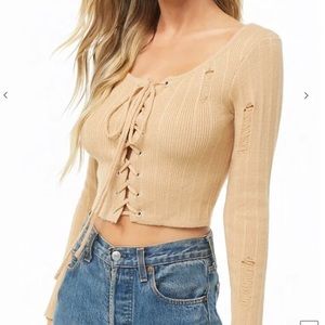 Forever 21 Beige Long Sleeves distress   L